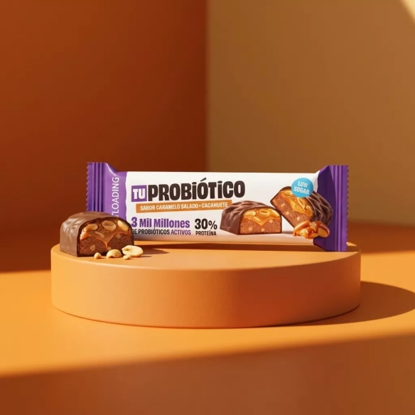 Barrita proteica de Cacahuete y Caramelo Salado con Probióticos