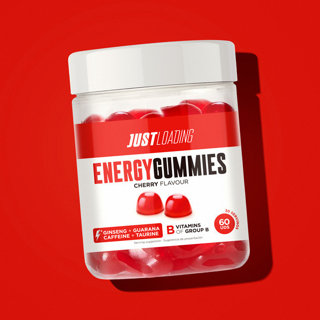 Energy gummies with Ginseng, Guarana, Caffeine, and Taurine, cherry flavor