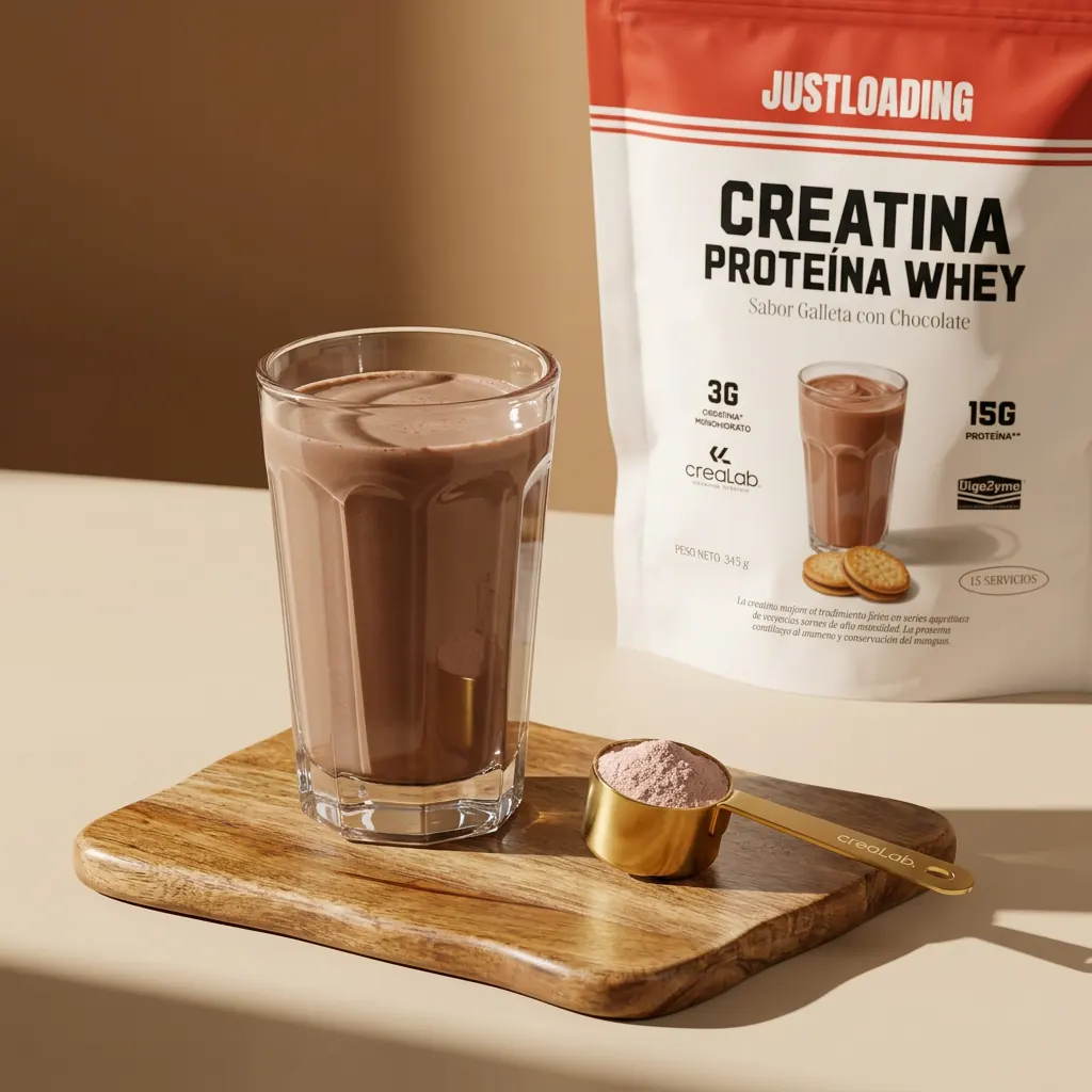 Protein shake with creatine and a scoop of powder, JustLoading's post-workout supplements